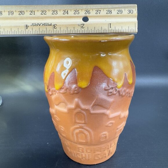 New Buffalo Michigan Mexico RedWare Pottery Vase Vessel Planter Drip Glaze VTG - Picture 4 of 13